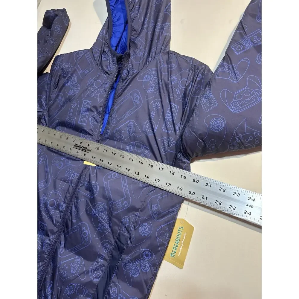 Thereabouts Boys Reversible Puffer Jacket Gaming Print Blue Size L 14/16 NWT